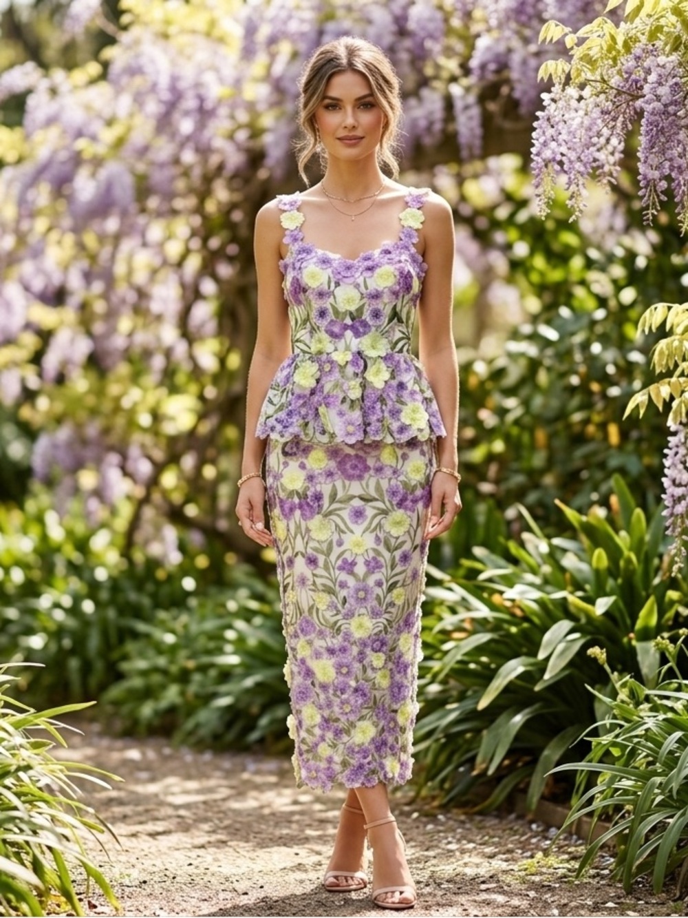 Muse by Marchesa Lavender and Yellow Floral Embroidered Skirt Set